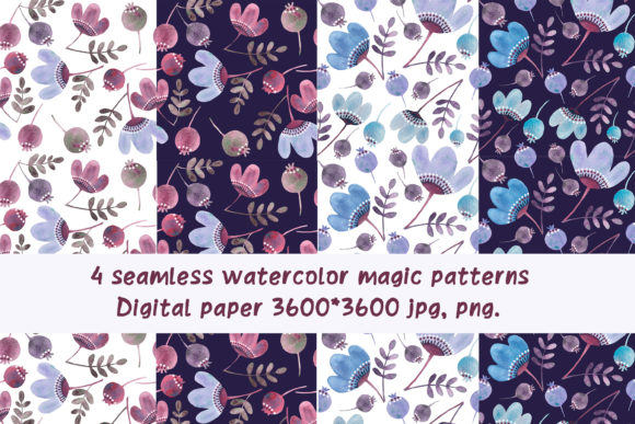 4 Seamless Watercolor Magic Patterns