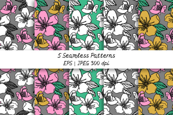 5 Floral Patterns or Digital Papers Set for Creative Inspiration