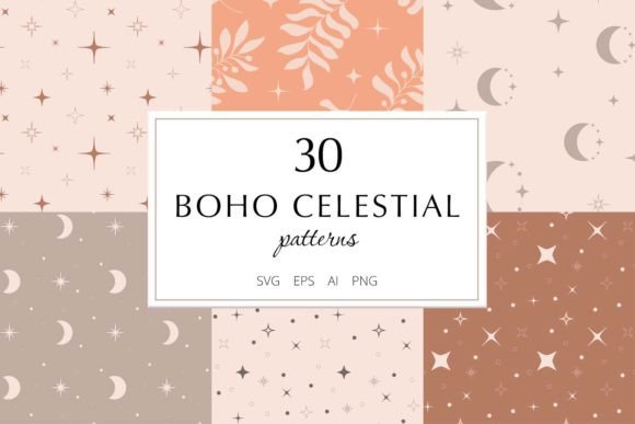 Celestial Stars Moon Vector Patterns for Creative Workflows