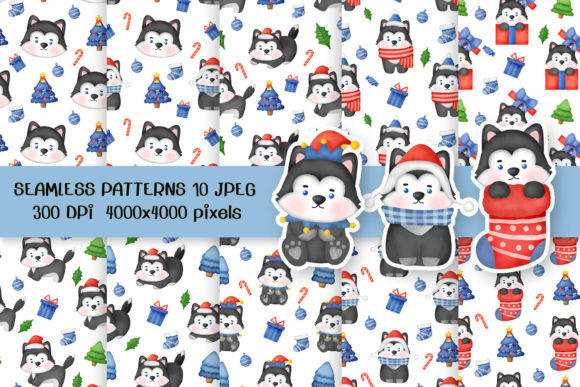 Christmas Husky Seamless Patterns