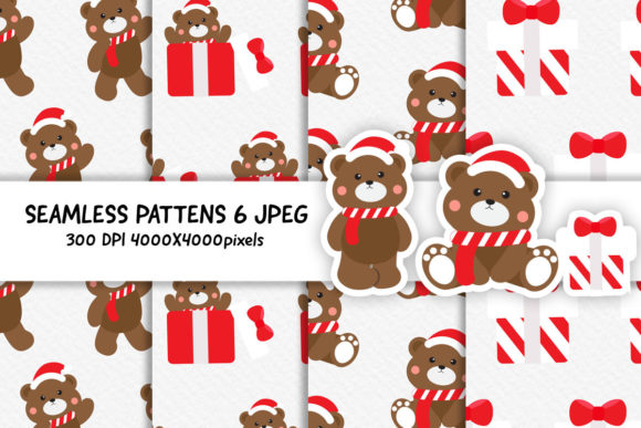 Cute Christmas Bear Seamless Patterns