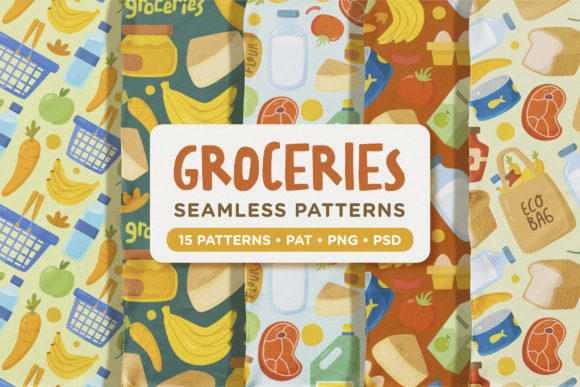 Cute Daily Groceries Seamless Patterns