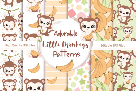 Cute Little Monkeys Seamless Patterns