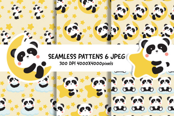 Cute Panda on Sky Seamless Patterns for Creative and Professional Use