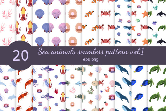 Sea Animals Seamless Patterns Vol.1