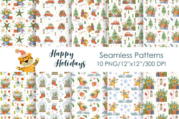 Watercolor New Year Seamless Patterns for Creative Projects
